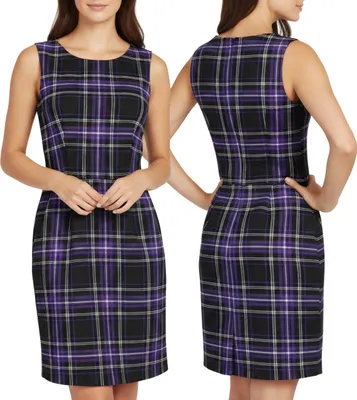 Produktbild von John Zack Ärmelloses Kleid mit violett-schwarzem Karomuster ÜBER DEM KNIE, elegant S