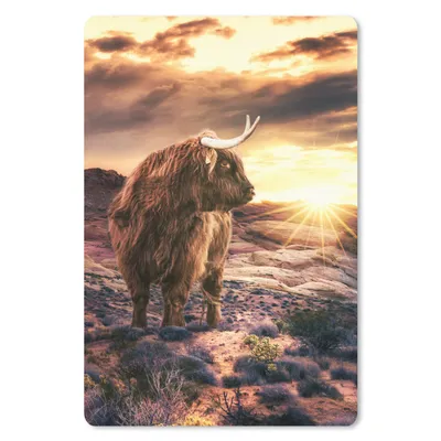 Produktbild von MuchoWow® Mauspad Mousepad Schottischer Highlander - Sonnenuntergang - Tier 40x60 cm - Mousepads - Maus Mat - Pad - Mausunterlage - Schreibtisch Accesoire