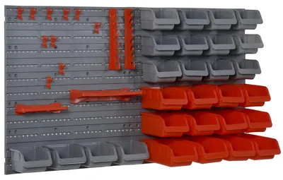 Produktbild von DURHAND Wandregal mit Stapelboxen 44 tlg Werkzeughalter Werkzeugwand Rot
