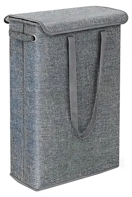 Produktbild von Kleine Wäschekorb mit Deckel, 45 Liter, faltbarer Wäschekorb für schmutzige Wäsche mit Tragegriff, wasserabweisend, platzsparender Wäschebehälter für Badezimmer, Schlafzimmer und Waschraum (Grau)