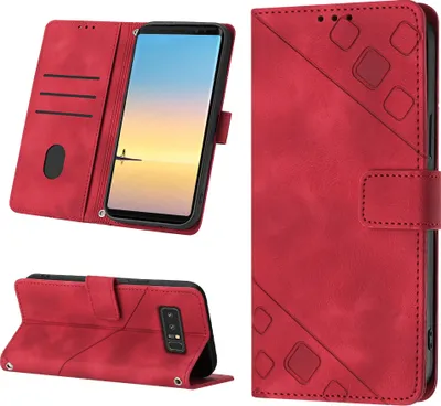 Produktbild von Hülle für Samsung Galaxy Note 8 Prägung Flip Leder Brieftasche Schutzhülle mit Ständer Rot