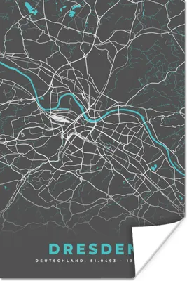 Produktbild von MuchoWow® Poster Blau - Deutschland - Karte - Stadtplan - Dresden 120x180 cm - Kunstposter