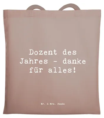Produktbild von Mr. & Mrs. Panda Beutel Spruch Dozent des Jahres - Braun Pastell - Geschenk, Tasche, Dankbarkeit, Shopping, Bedanken, Aufmerksamkeit, besondere Dozenten, Danke sagen