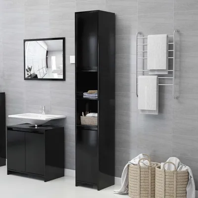 Produktbild von Badezimmerschrank in Schwarz, 30 x 30 x 183,5 cm, aus Holzwerkstoff