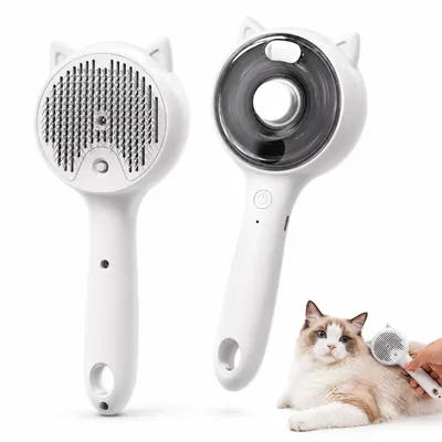 Produktbild von Katzen Hund Bürste mit Dampf, 2-in-1 Entfilzungskamm für Unterwolle, Anti-Statik Fellpflege Bürste mit 2 Sprühmodi, USB aufladbar für Langhaar & Kurzhaar