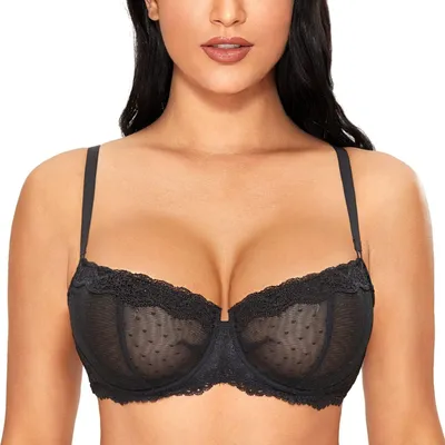 Immagine prodotto di Reggiseno a balconcino nero con coppe in pizzo non imbottite, ferretto e spalline regolabili