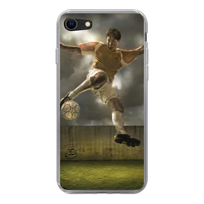 Produktbild von MuchoWow® Handyhülle Schutzhülle Hülle für iPhone 7 Eine Illustration eines Fußballspielers, der den Ball schießt - Jungen - Kinder Silikon Softcase Handy Hülle - Kartenhalter