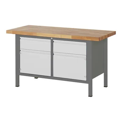 Produktbild von STIER Höhenverstellbare Werkbank Premium, 2 Schubladen und 2 Türen, 150x70x84-104cm, Stahl und Buche