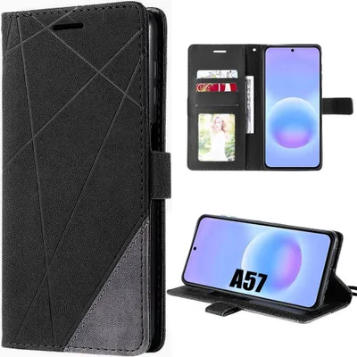 Image de Coque pour Samsung Galaxy A57 5G, Protection Anti-Rayures Antichoc Synthécuir Bicolore Noir Gris
