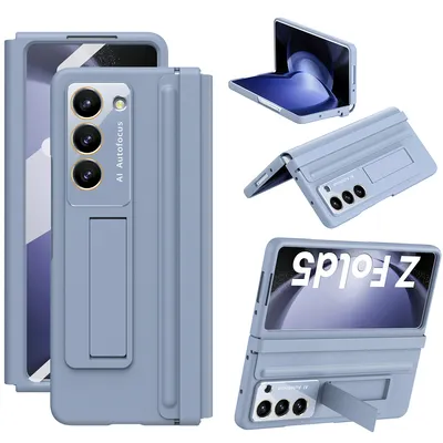 Obrázek produktu pro Pouzdro pro Samsung Galaxy Z Fold 5 Tenké Kožené kryt s ochranou pantu, integrovanou ochranou displeje a stojánkem modré