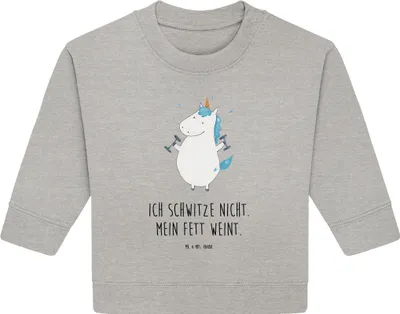 Produktbild von Mr. & Mrs. Panda Organic Baby Pullover Einhorn Fitness 6. - 12. Monat - Heather Grey - Geschenk, Sixpack, Bullover, Gym, Fitnessstudio, Diät, Unicorn, Sport