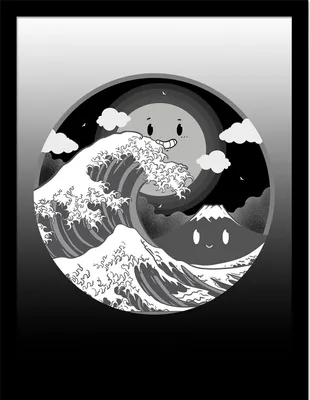 Produktbild von Artthree - Gerahmtes Poster "Wave Of Kanagawa", Retro PM8528 (45 cm x 32 cm) (Schwarz/Weiß)