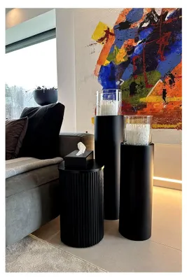 Produktbild von Windlichtsäule CANDIRO Schwarz Matt 100x23 cm - Rundes Windlicht für Innen und Außen