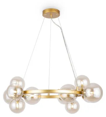 Immagine prodotto di Lampadario Contemporaneo Dallas Metallo Oro 11 Luci Diffusori Vetro Cognac