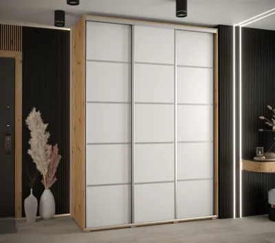 Produktbild von Kleiderschrank YVONA 4 – 180/60 cm, Eiche handwerklich / weiß / silber