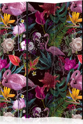 Produktbild von 3-teiliger Doppelseitiger Vlies Paravent - Colorful Exotic 135x172 cm Blumen b-B-0336-z-b