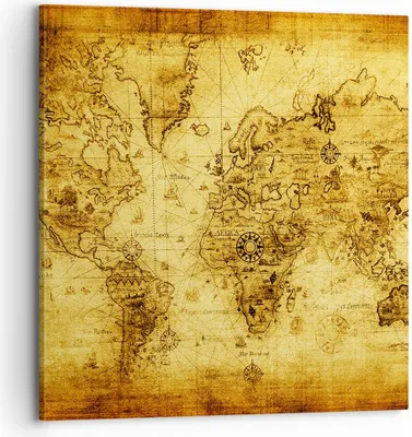 Produktbild von Bild auf Leinwand - Leinwandbild - Karte Welt Kontinente - 70x70cm - Wand Bild - Wanddeko - Leinwanddruck - Bilder - Kunstdruck - Wanddekoration - Leinwand bilder - Wandkunst - AC70x70-0127