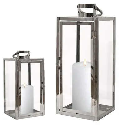 Image de 2 pièces en acier inoxydable Lanternes Lanternes de jardin Argent 30/40cm