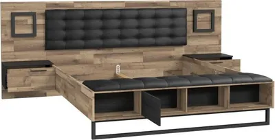 Produktbild von Furniture24 Bett JAKOBINA JKBL1181B Bettgestelle 180 x 20 cm Ehebett mit Nachttische in Staabeiche / Schwarz Eiche