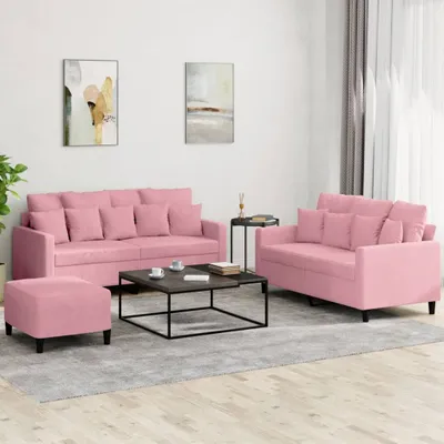 Obrázok produktu pre Maison Exclusive – 3-dielna sedacia súprava s vankúšmi z ružového zamatu