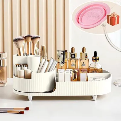 Produktbild von Famanu Make-up Organizer 2-in-1 - Drehbar und mit 5 Fächern (weiß)