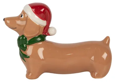 Produktbild von Clayre & Eef Weihnachtsdekorationsfigur Hund 15x5x11 cm Braun Porzellan