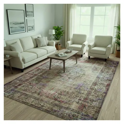 Imagen del producto de Melis Home Alfombra kilim de chenilla Beige 80x150 cm vintage con estampados descoloridos, y algodón, impresión digital, lavable, antideslizante, 9 mm