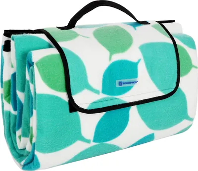 Produktbild von Picknickdecke XXL 200 x 200 cm für 4-6 Personen mit Tragegriff Fleece wärmeisoliert wasserdicht von SONGMICS grün-weiß GCM78Y