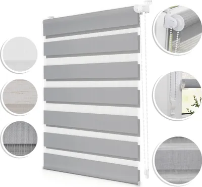 Produktbild von Duo-Rollo Doppelrollo Klemmfix, ohne Bohren, blickdicht Sichtschutz Sonnenschutz Grau,100 cm x 150 cm (B x L)