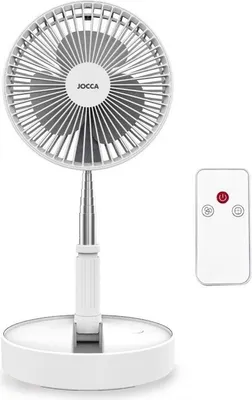 Image de Ventilateur à Batterie Sans fil Silencieux USB BLANC Pliable & Pied Télescopique Télécommande Autonomie 24h Jocca