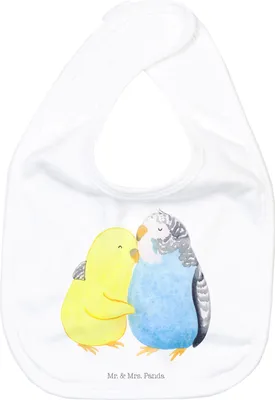 Produktbild von Mr. & Mrs. Panda Lätzchen Wellensittich Liebe - Weiß - Geschenk, Baumwoll-Lätzchen, Schlabberlatz, Nähe, Ehefrau, Umarmen, Sabber, Verknallt, Für Babys, Vögel