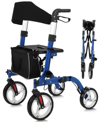 Image de Déambulateur tout-terrain pour seniors - 1006A - Avec siège et dossier - Pliable - Réglable en hauteur - Aluminium léger - Couleur 1006A