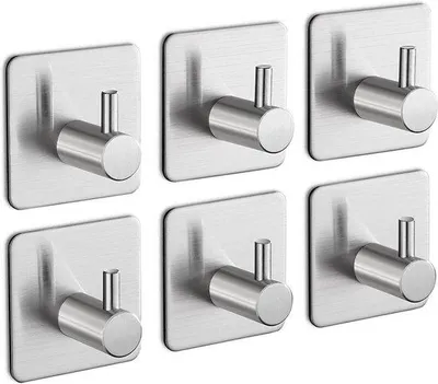 Produktbild von Unyqoos® selbstklebende Haken aus Edelstahl – 6er-Set, wasser- und rostbeständig, für Küche & Bad