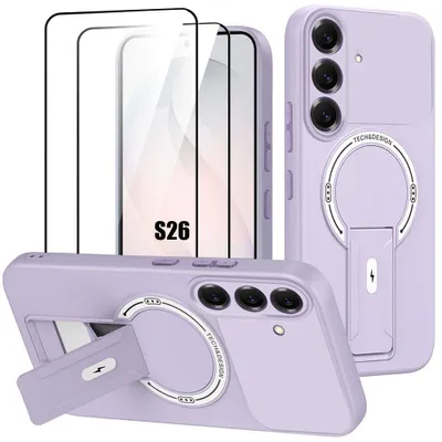 Image de Coque + 2 Verres Trempés pour Samsung Galaxy S26, avec Cercle Magnétique et Support - Violet
