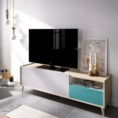 Image de Axterix - Meuble TV, 155x43x47h cm Chêne Marron, un Tiroir