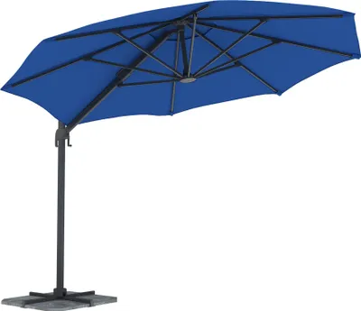 Produktbild von paramondo parapenda Ampelschirm, 3,5 m, rund, blau, Gestell inkl. Standkreuz, anthrazit drehbar mit Kurbel, UV-Schutz & Neigefunktion – ideal für Garten, Terrasse & Balkon
