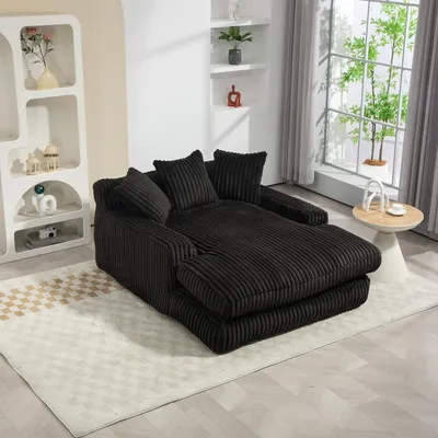 Image de MODFU Canapés convertible - Canapé Convertible Ergonomique avec Dossier Épais et Accoudoirs Larges - Design Relax 1 Place Tissu Corde 125x155x63 cm - Noir