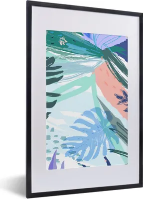 Produktbild von MuchoWow® Gerahmtes Poster Sommer - Laub - Blau - Grün 40x60 cm - Poster mit Schwarzem Bilderrahmen Wandposter Rahmen Foto Bilder - Poster in Rahmen