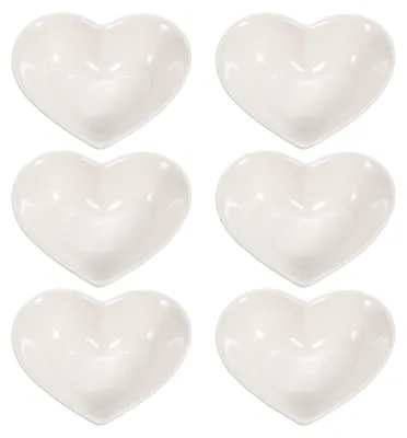 6er-Set herzförmige Porzellanschalen, 12 cm, weiß