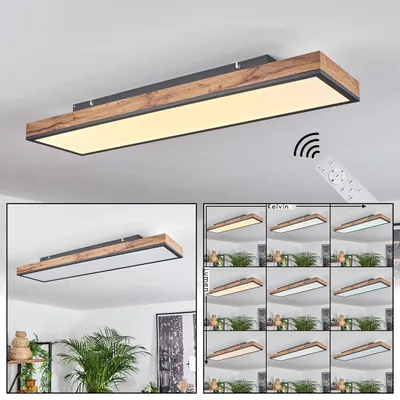 Produktbild von Vacil »Vacil« längliche Deckenlampe aus Metall, Schwarz/Braun und Holzoptik