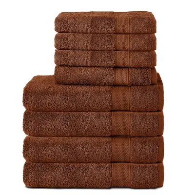 Produktbild von Komfortec 8er Handtuch Set aus 100% Baumwolle, 4 Badetücher 70x140 und 4 Handtücher 50x100 cm, Frottee , Weich,Groß, Brown