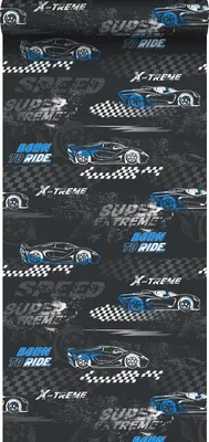 Produktbild von Sanders & Sanders Tapete Rennwagen Blau und Schwarz-Weiß 50 x 900 cm