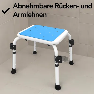 Produktbild von Brixy Duschstuhl mit abnehmbarer Rückenlehne und Armlehne – rutschfest – höhenverstellbar – max. 150