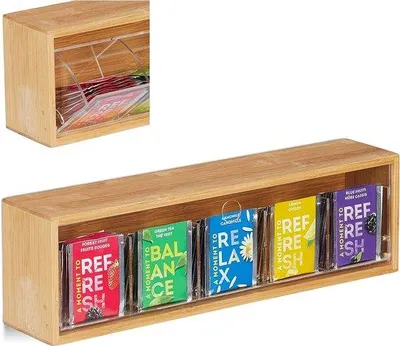 Produktbild von Teedose mit 5 Fächern – Teedose aus Holz – Tee – Teedose aus Glas – Teedose zur Wandmontage