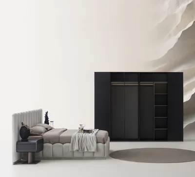 Obrázek produktu pro Ložnicová sestava, moderní design, černá a béžová barva, postel, komoda, kombinace