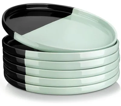 Productafbeelding van Teller set, keramiek, 6-delig, vaatwasserbestendig, 26 x 2,3 cm, zwart-groen