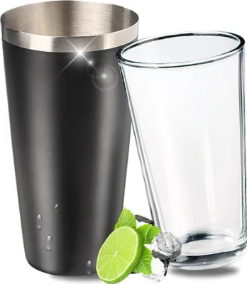 Produktbild von Professioneller Boston Shaker mit Rührglas 700 ml - Cocktailshaker aus Edelstahl mit Antirutschbeschichtung - Bar Zubehör für zu Hause - Schwarz