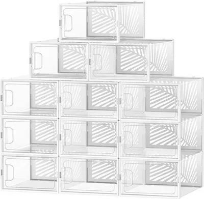 Produktbild von Famanu Schuhbox Set - 12 faltbare und stapelbare Schuhboxen - Transparent-Weiß - Größe 44