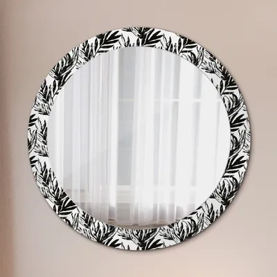 Produktbild von Runder Spiegel mit Modernem Aufdruck - Dekospiegel Wandmontage -Monstera- Ø80cm