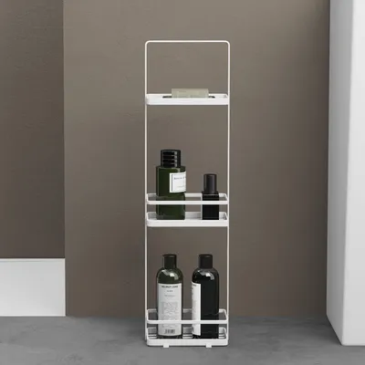 Produktbild von doporro Duschablage ohne Bohren 3 Ebenen Badregal Stehend Badezimmerregal Duschregal Schmales aus Metall für Badezimmer und Toilette Weiß Reglo-02